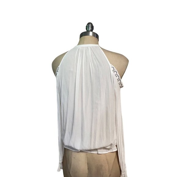 Ramy Brook White Smocked Cold Shoulder Top Embroidered XS - Picture 3 of 5